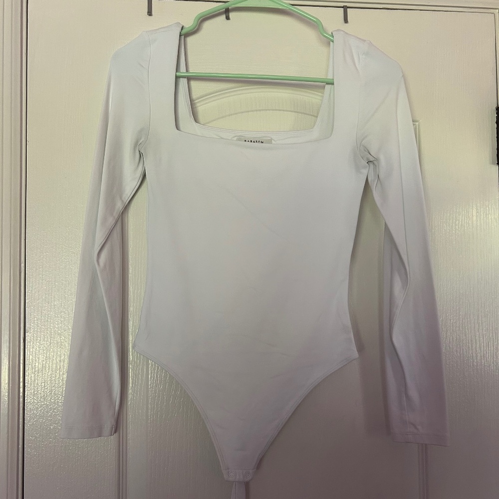 white aritzia long sleeve square neck bodysuit